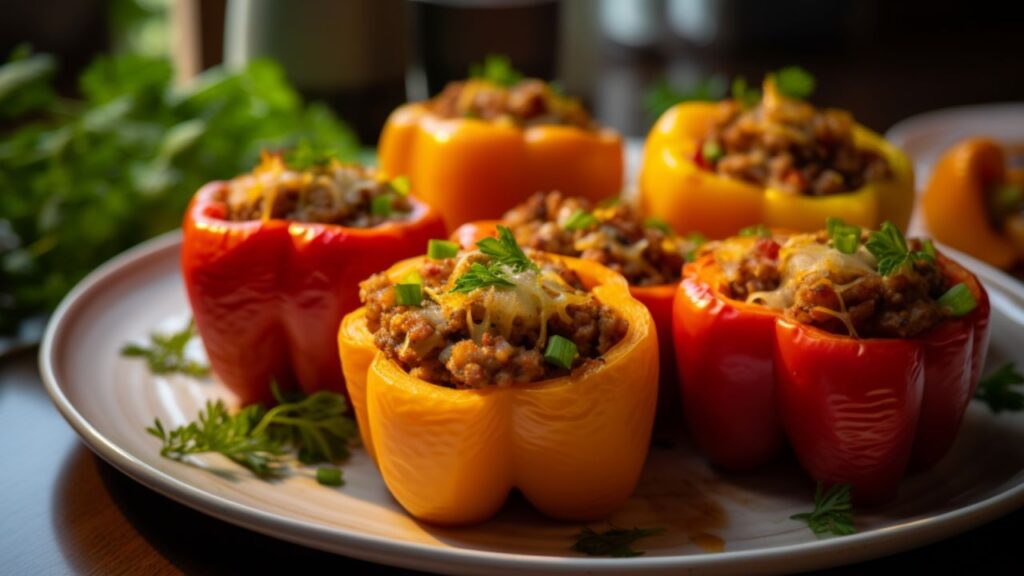 Stuffed Bell Peppers with Ground Turkey and Brown Rice for Two