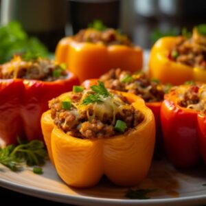 Stuffed Bell Peppers with Ground Turkey and Brown Rice for Two