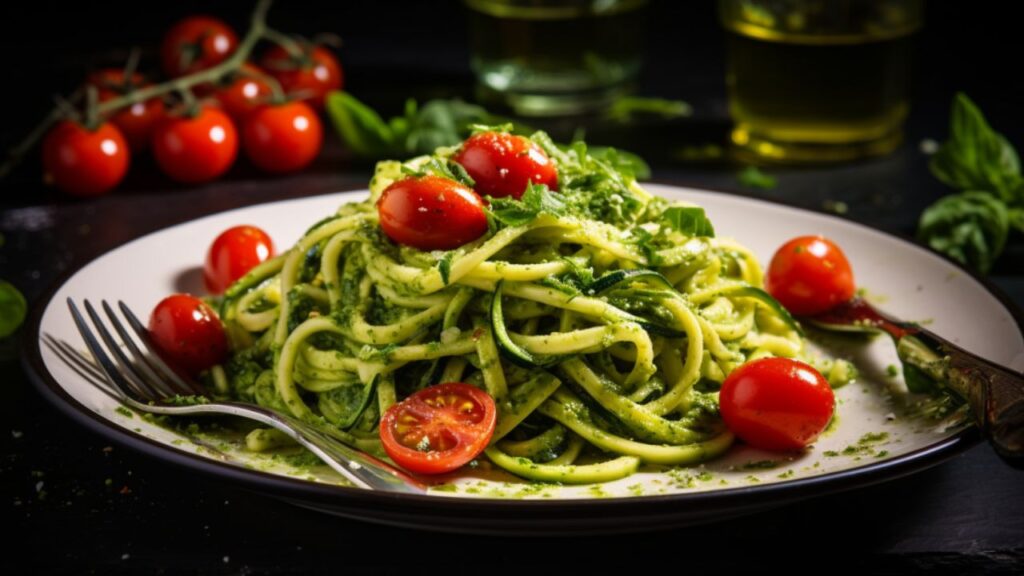 Experience a Taste of Italy with Zucchini Noodles with Pesto and Cherry Tomatoes for Two