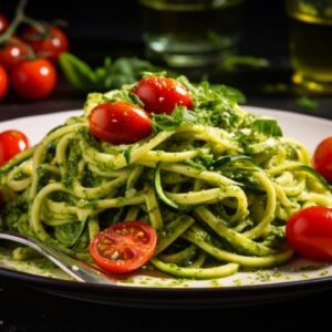 Experience a Taste of Italy with Zucchini Noodles with Pesto and Cherry Tomatoes for Two