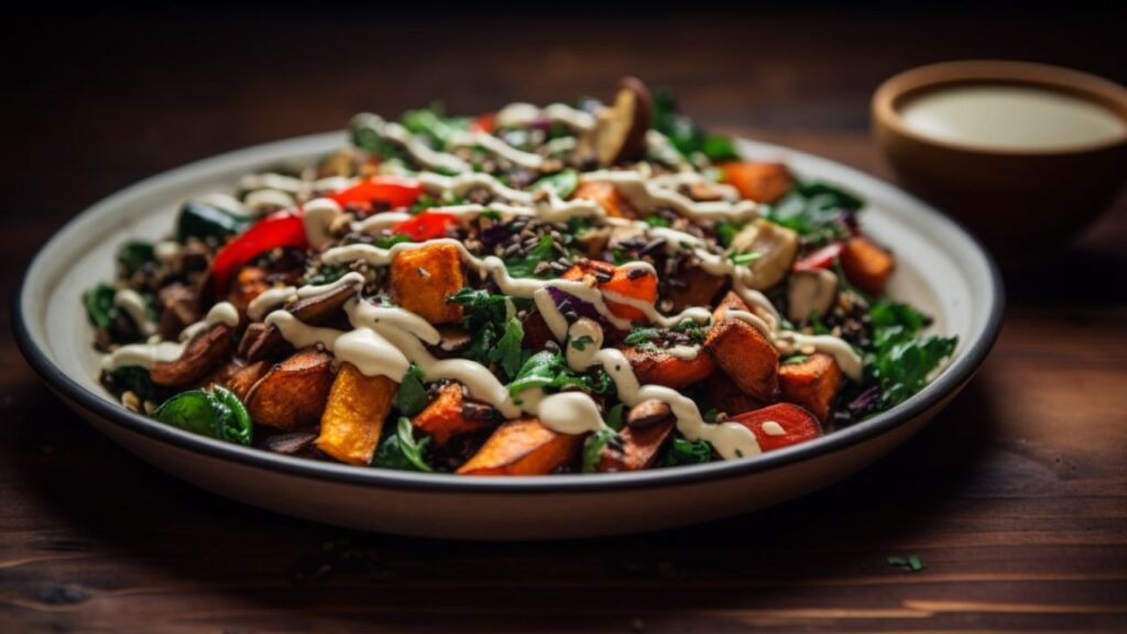 Roasted Vegetable and Quinoa Salad with Tahini Dressing for Two