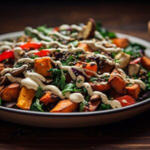 Roasted Vegetable and Quinoa Salad with Tahini Dressing for Two