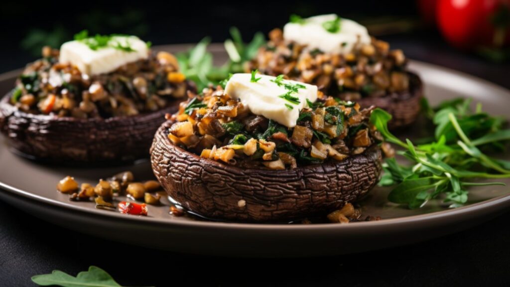 Stuffed Portobello Mushrooms with Lentils and Goat Cheese for Two A Date Night Delight