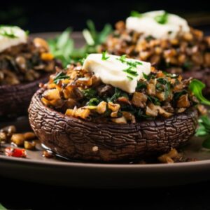 Stuffed Portobello Mushrooms with Lentils and Goat Cheese for Two A Date Night Delight