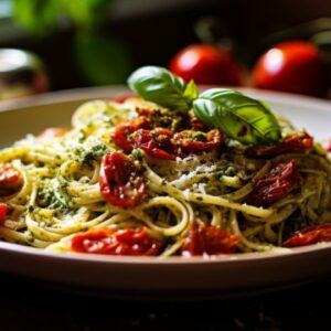 Basil Pesto Pasta with Sun-Dried Tomatoes for Two A Romantic Culinary Journey