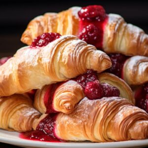 Romantic Sunrise Raspberry and Cream Cheese Stuffed Croissants for Two