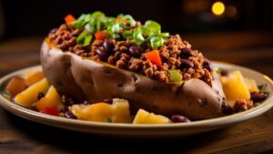 Sweet and Savory Baked Sweet Potato with Turkey Chili for Two