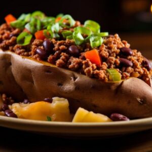 Sweet and Savory Baked Sweet Potato with Turkey Chili for Two