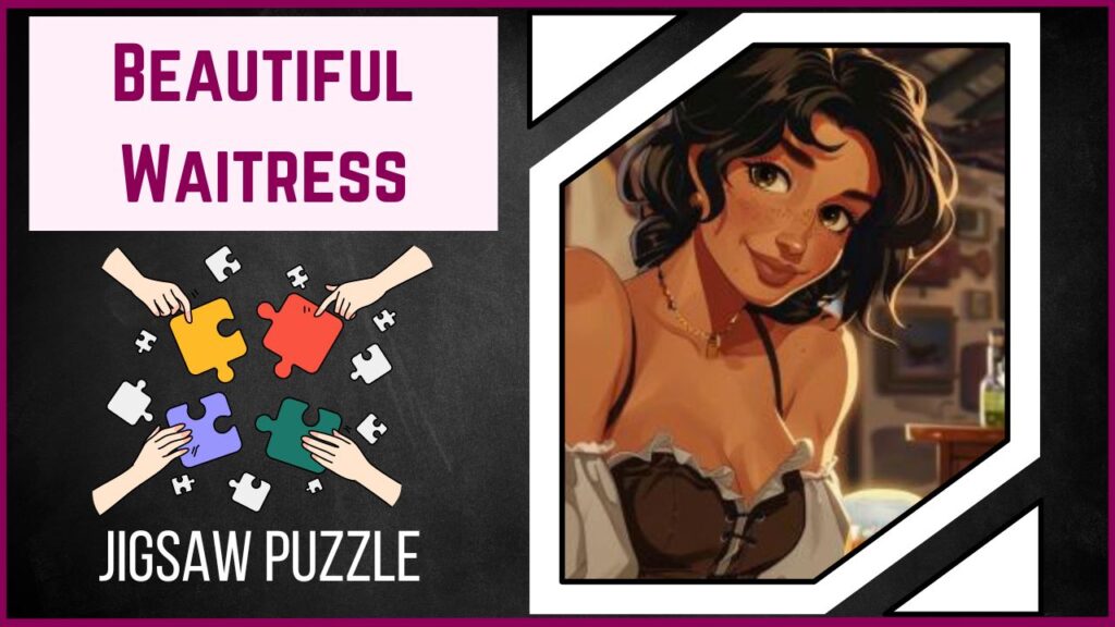 Puzzle & Pour Unravel the Joy with Our Beautiful Waitress Serving Beer!