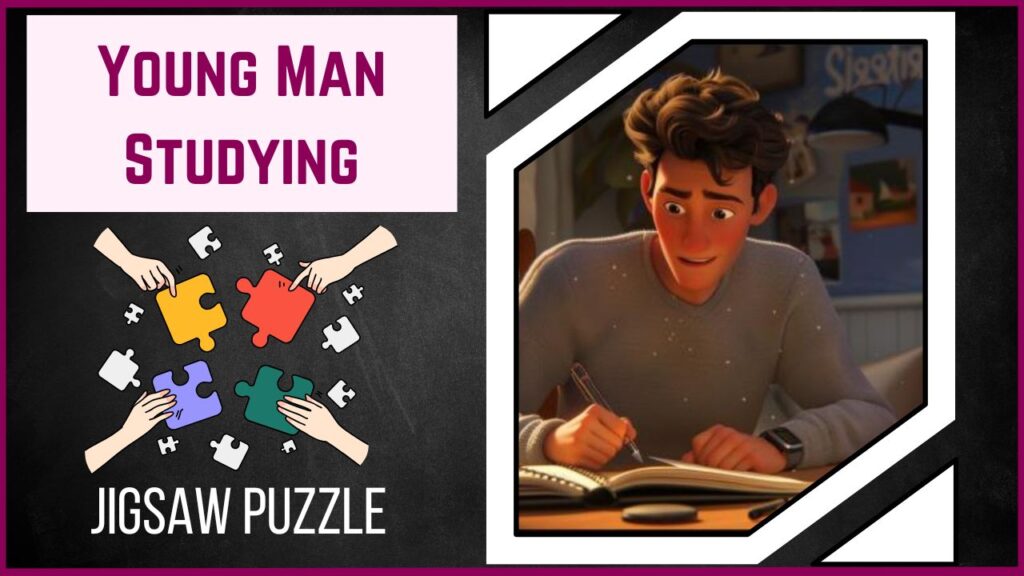 Piece Together Productivity Dive into Our Young Man Studying Jigsaw Puzzle